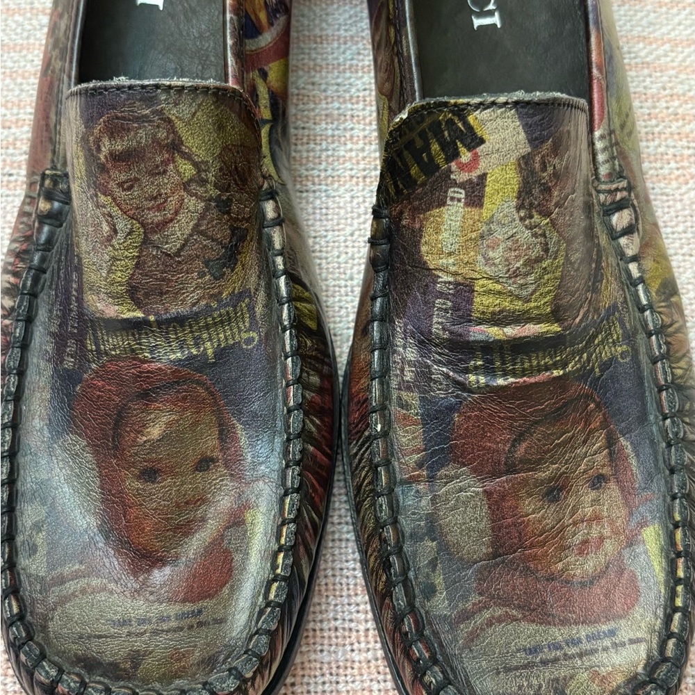 Sesto Meucci Vintage Collage Print Leather Loafers Made In Italy 9.5 - Picture 2 of 6